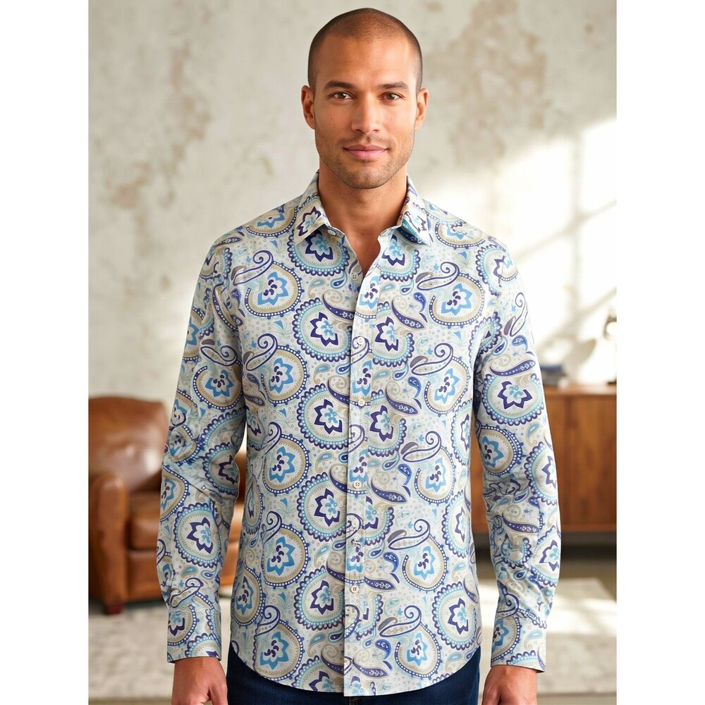 Cremieux Premium Denim Men’s Woven Paisley Button-Up Shirt Long Sleeve